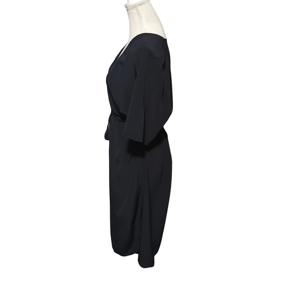 EILEEN FISHER Black Wrap Dress Womens Size 14 Tencel Short Sleeve Midi Minimal - Picture 7 of 14